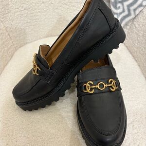 Circus Sam Edelman Black Leather Loafers with Gold Accent Size 7.5 Never Worn